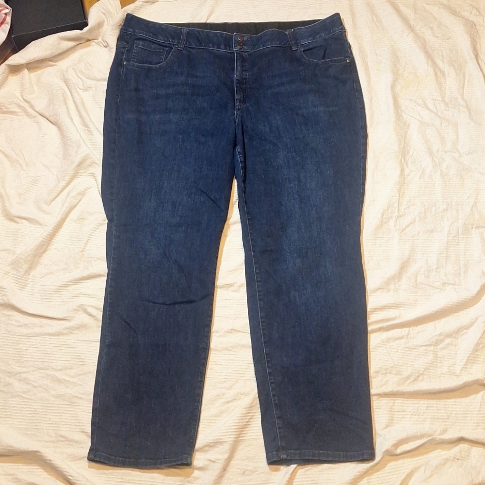 lane bryant straight leg jeans womens plus size 28 r mid rise elastic waist